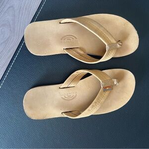 Kids rainbow flip flops tan color